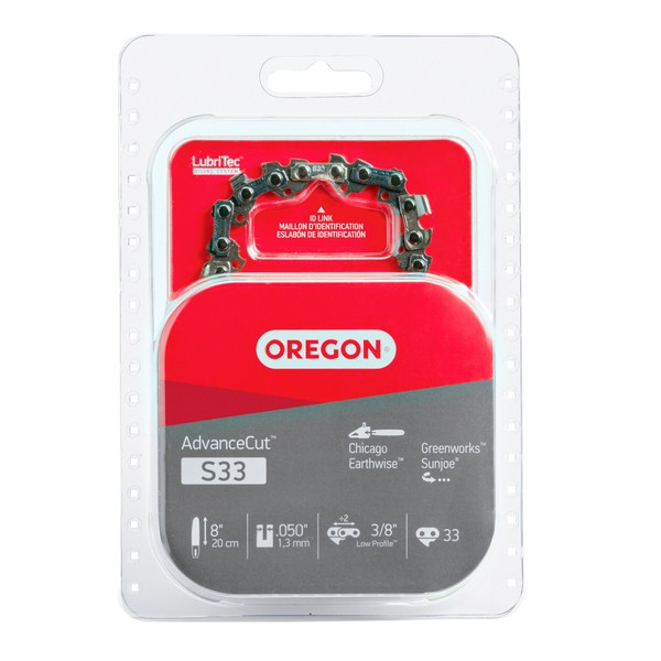 Oregon S33 Pole Saw/Chainsaw Chain for 8-Inch Bar, 33 Drive Links, .050" Gauge, 3/8" Pitch, Fits Chicago, Earthwise, Greenworks, Sun Joe,Grey