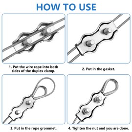 Flintronic 12PCS M4 Wire Rope Clamp, 304 Stainless Steel Wire Rope Clips, 4mm Duplex Bolt Cable Clamps, Fence wire Connector for Awning Fixed Clothesline Tensioner