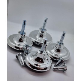 6 x Chrome Feet Leg Castors Gliders with Metal Inserts for Beds, Sofas, Footstools Furniture Glides Divan Bed Base Chair Wheels