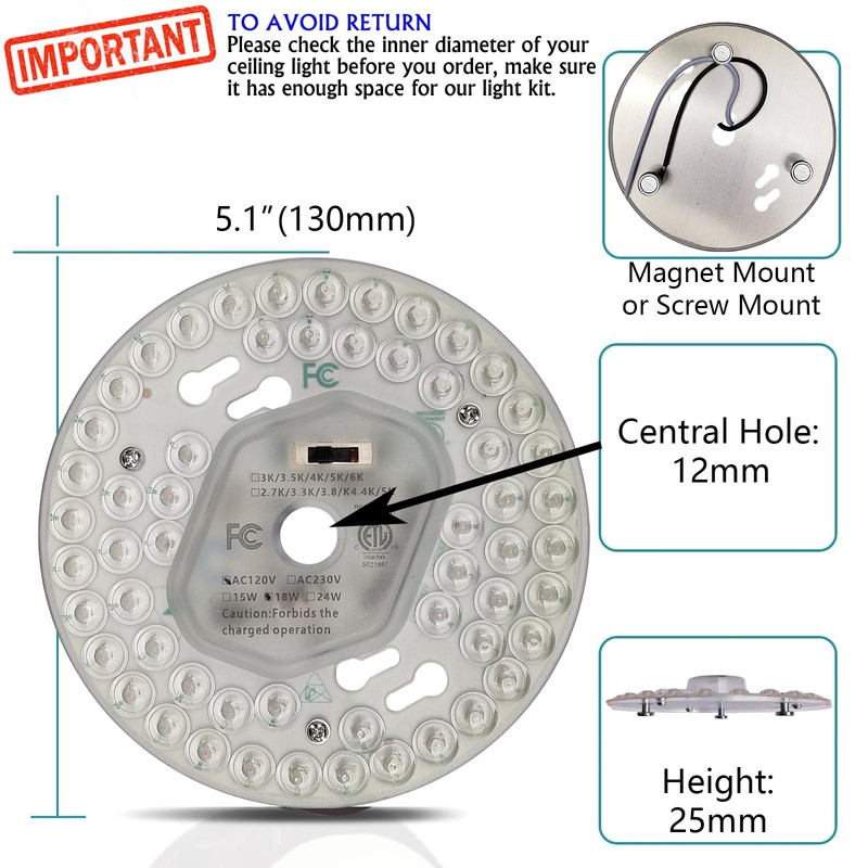 18W 5CCT Ceiling Fan Light Kit,LED Light Engine Retrofit Kit,Close
