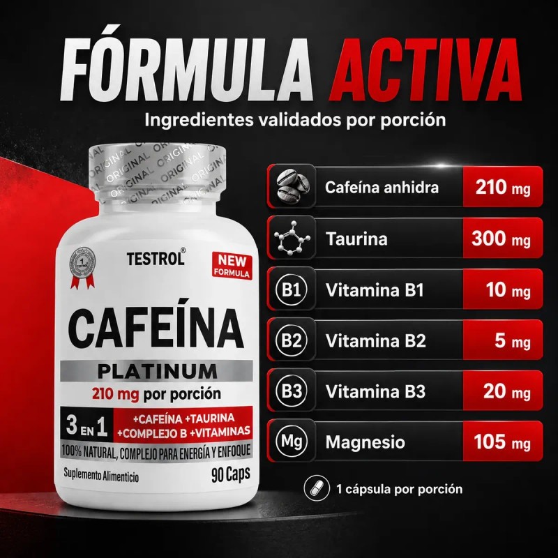 Cafeína 210 Testrol Platinum Cápsulas
