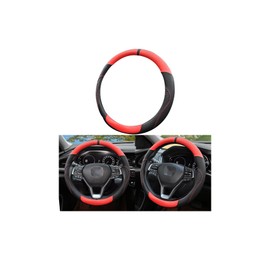 Mandark Car Steering Wheel Cover, 15 Inchs Microfiber Leather Non-Slip Vehicle Steering Wheel Protector, Breathable Auto Interior Protection Accessories, Universal for SUV Sedan Truck (Black/Red-B)