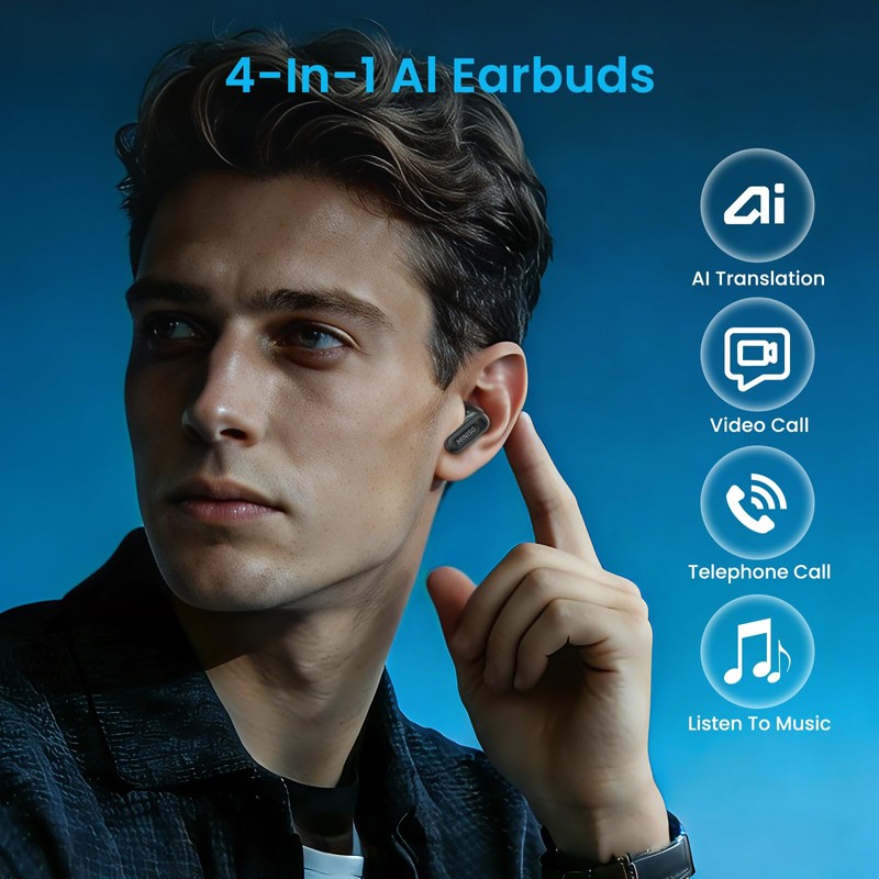 MS109 AI Translator Earbuds, 4-in-1 Translation Earbuds in Real Time