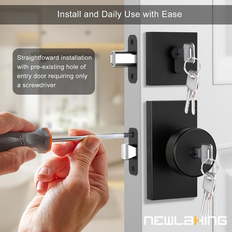 Newlaking Matte Black Exterior Door Knob with Deadbolt Set -