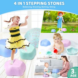 LESSETI 5 PCS Flower Stepping Stones for Kids, Colorful Stacking Balance Toys, Obstacle Course Coordination Game Toy for Toddlers 1-3, Indoor or Outdoor Play, Bath Toy, Birthday Gift for Age 4 5 6+