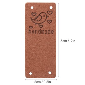 Tissting Pack of 100 Handmade Labels for Sewing, 5 x 2 cm, Rectangular, Brown, Microfibre Bird Pattern, Blank Labels, Handmade Decorative Leather Labels for DIY Sewing Clothing, Knitting, Crochet