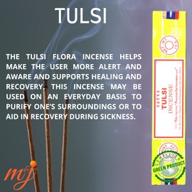 Original Satya Nag Champa Tulsi Incense Sticks | with M&J incense sticks holder | x4 pack | for Aromatherapy, Spa, Yoga, Weddings, Meditation, Healing, Positivity and Relaxation