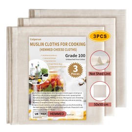 Colperun Muslin Cloths for Cooking, 50x50cm, Grade 100 Reusable Hemmed Cheese Cloths for Straining Liquids, Baking, Cheese Making, 100% Unbleached Pure Cotton - 3 Pieces