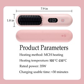 Porta Cordless Hair Straightener Brush, Portable Mini Straightening Brush for Travel, Negative Ion Hot Comb Hair Straightener for Women, Lightweight to Carry Out, USB Rechargeable, Anti-Scald