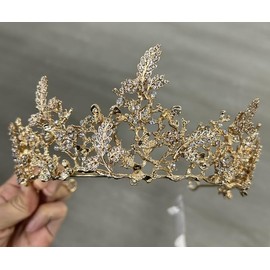 JEAIRTS Leaf Rhinestone Headband Gold Bridal Wedding Hairband Hair Accessory with Crystal, Prom Pageant Headpiece
