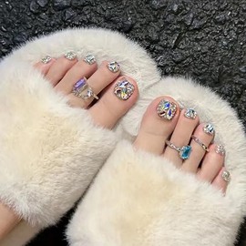 Nail Tip, Foot Nail, 24 Pieces, Foot Nail, Glossy, Popular, Stylish, Foot Nail, Nail Seal, Reusable, Gel Nail, Foot Nail, Handmade, Cute, Nail Tips for Brides, Coming-of-Age Ceremonies, Parties, Foot