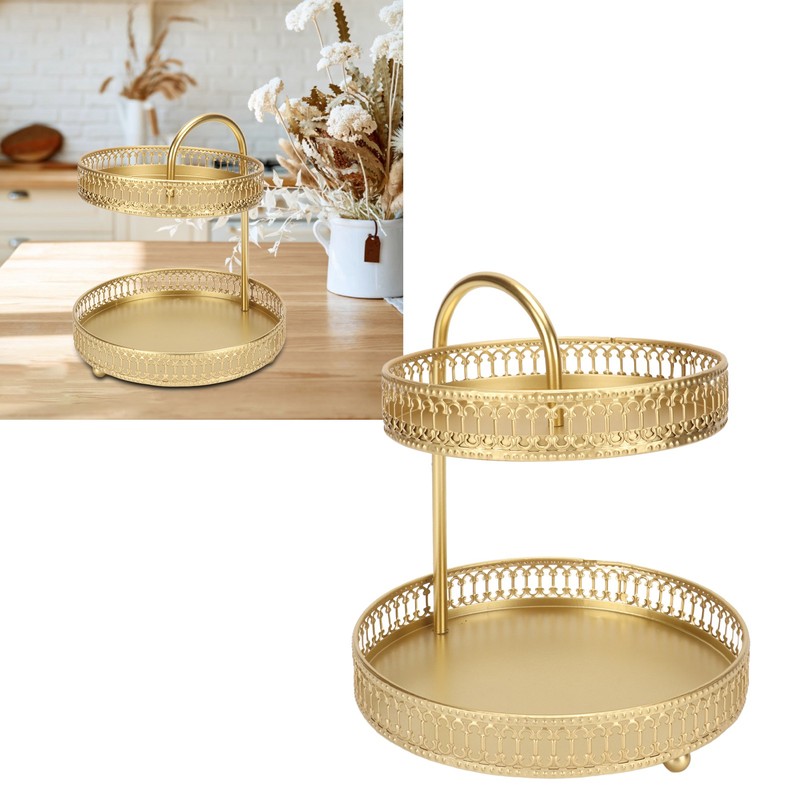 2 Tier Fruit Tray Gold Elegant Large Capacity Decorative Multi