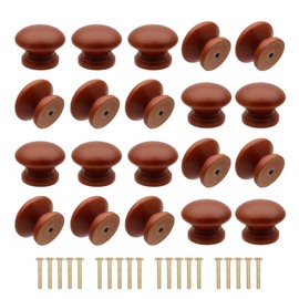 Cangder 20Pcs Wood Dresser Knobs, Brown Mushroom Shape Wooden Furniture Cabinet Knobs Single Handle Pulls with Screws (Diameter :1.3 inches, Height :1 inch)