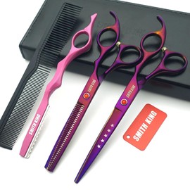 7.0 Inch Hair Scissors Set Hair Cutting Scissors & Thinning Scissors with Razor Combs in 1 Set Purple