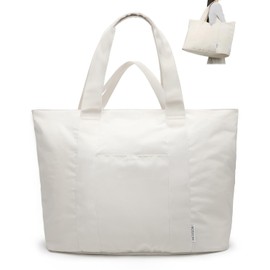 ROSECER Extra Large Tote Bag for Women, Foldable Beach Bag with Wet Pocket, Waterproof Weekender Overnight Bag for Travel, Gym, Hospital, Swim, Nurse, Beige