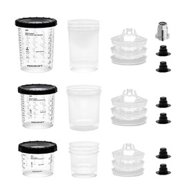 InoKraft Disposable Paint Spray Gun Cup, 3 Cup Size 6 oz, 22 oz, 28 oz Variety Pack Set, 3 Pack Liners and Lid Strainers of Each Size, 3 Hard Cups, Paint System for HVLP LVLP Spray Gun with Adapter