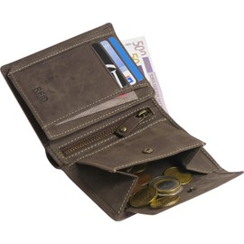 Harrys-Collection Wallet made of high-quality vintage leather + RFID with chain, dark brown, purse