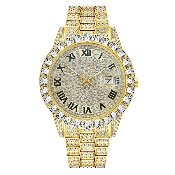 HUNRUY Iced Out Men's Diamond Watch Rhinestone Analog Quartz Watch