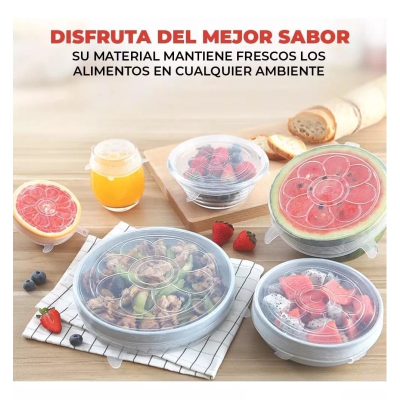 KIFRI Tapas Herméticas De Silicon Flexible Reutilizable 6pz Cocina