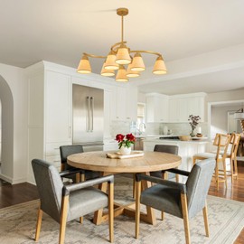 Boho Rattan Chandelier, Rustic Farmhouse Pendant Light Fixture with Handwoven Shade, 8-Light Chandeliers for Dining Room,Kitchen Island, Bedroom, Living Room