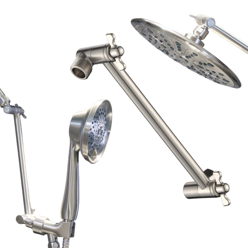 12 Inch Shower Head Extension Arm Brushed Nickel.Solid Brass Adjustable