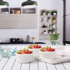 ComSaf Porcelain Ramekin Bowls for Baking(6 oz), Souffle Dish for Creme Brulee, Custards, Pudding, Dessert, Ice Cream, Dipping Sauce, Set of 6, White