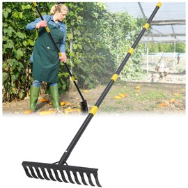 Bow Rake, 78" Heavy Duty Lawn Leveling Rake with Long Handle, 12 Tines Metal Head Garden Tools for Loosening Soil, Cleaning The Leaves and Weeding Control