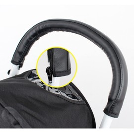 Stroller Handle Cover,Handle Sleeve Cover, Grip Bar, Replacement, Compatible with BBZ Yoya Stroller Armrest Bumper Bar Accessories Zipper Open Vegan Leather - Black