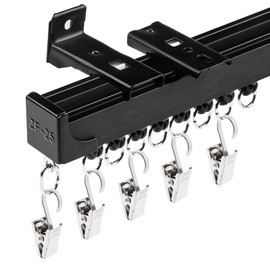 Curtain Tracks Ceiling Wall Mounted Room Divider Curtain Rods Track Ceiling Curtain Track or Wall 6 FT with Clips Heavy-Duty Curtain Tracks Black Suitable for Living Room Bedroom Bathroom