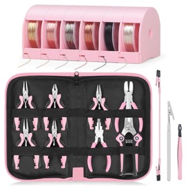 Toolour Jewelry Pliers Set Jeweler Making Tools with 6 Rolls Beading Wire Kit for Jewelry Supplies DIY Hobby Repair Crimping Wrapping,Pink Professional Craft Pliers for Adults Beginner