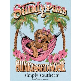 Simply Southern Sandy Paws Sunkissed Nose - Dog - Palm Trees - Adult T-Shirt (US, Alpha, Large, Regular, Regular, ICS Blue)