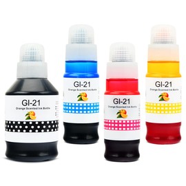 Ink Bottle Gi-21BK Pigment Ink Tank 135ML (4-Pack, Black Cyan Magenta Yellow) Gi-21Y C M for Ink Replacement for Canon PIXMA G2260 G3260 G1220 G1230 G2270 G3262 G3270 G4270 MegaTank G Printers