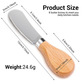 6 Pcs Wooden Handle Butter Spreader Knives Set – Stainless Steel Cheese Spreader for Charcuterie Board, Cheese Knife Set for Butter, Jam, Pastry, Cocktail Knives, and Kitchen Accessories