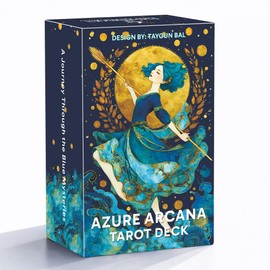 DPEHAKMK Baraja de Tarot Azure Arcana, 78 Cartas de Tarot con Libro de Guía General, Cartas de Tarot Fantásticas Artísticas en Azul y Oro para Principiantes, Herramienta de Adivinación de Lectura y