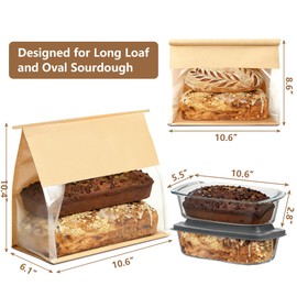 50 Pack Large Paper Bread Bags for Homemade Bread Sourdough Sandwich, 10.5x10.6x6.1 Inch Resealable Tin Tie Tab Lock Bread Loaf Bakery Bags with Window, Baked Goods Packaging for Gifting and Bake Sale