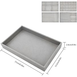 PIQIUQIU Pack of 4 Jewellery Trays, Stackable Jewellery Organiser, Jewellery Storage, Drawer for Storing and Displaying Earrings, Necklaces, Rings (Grey)