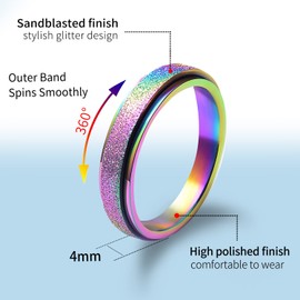 Birthday Gift for Daughter Wife Girlfriend Sister Mom - 4mm Spinner Ring Anxiety Relief Stress for Women Girls Anniversary Mother's Day Stainless Steel Fidget Ring Band Aunt Niece Rainbow Size 8