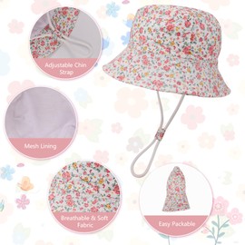 Jupsk Kids Bucket Hat, Unisex Child Summer Protection Hat, Foldable Beach Cap with Adjustable Chin Strap UPF 50+ Outdoor Play