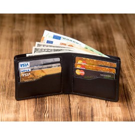 Wallet Genuine Black Leather RFID Blocking Bifold - Vikings Gift for Men - Embossed Leather Wallet - Pocket Wallets - Vikings - Valcnut kvs