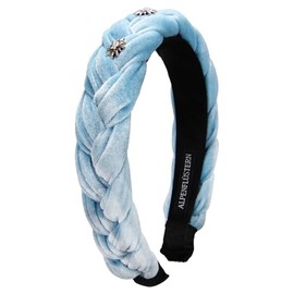 Alpenflüstern Costume Headband Velvet Braided Look & Rhinestone Edelweiss – Women's Hair Accessories Non-Slip Hair Band Braided for Dirndl (Light Blue) ADV129
