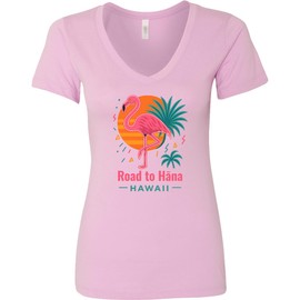 inktastic Road to Hana Hawaii Flamingo Tropical Vibes Women's V-Neck T-Shirt Medium Pink 46c86