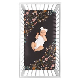 Sweet Jojo Designs Boho Wildflower Vintage Floral Girl Baby Fitted Crib Sheet Photo Op Infant Newborn Nursery Toddler Bed Room Standard Mattress Black Orange Bohemian Farmhouse Botanical Cottagecore