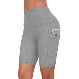 Custer's Night High Waist Out Pocket Yoga Short Tummy Control Workout Running 4 Way Stretch Yoga Leggings (Gray Snow Dot, L)