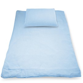 PinkZebra Muslin Children's Bed Linen 100 x 135 cm + 40 x 60 cm, Bed Linen Made from Non-GMO 100% Organic Cotton for Girls and Boys, GOTS Certification, Duvet Cover Made in EU, Blue