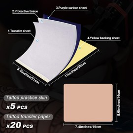 Pack of 25 Artificial Skin Tattoo Practice Skin 3 mm and Tattoo Stencil Paper, Rayyl 5 Pieces Tattoo Artificial Skin 3 mm Tattoo Skin and 20 Sheets Tattoo Stencil Paper for Tattoo Accessories