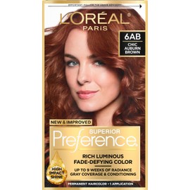 L'Oreal Paris Superior Preference Luminous Fade-Defying Permanent Hair Color, Hair Dye For Up to 9 Weeks of Radiance, Chic Auburn Brown 6AB, 1 Hair Dye Kit
