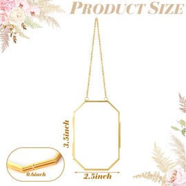 Qunclay 2 Pcs Glass Pressed Flower Frames Hanging Picture Clear Floating Octagon Geometric Double Glass Frame for Pressed Flowers DIY Vintage Home Wall Decor(Gold,3.5 x 2.5 Inch)