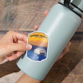 Die Cut Sticker Whidbey Island, Washington, Ferry and Mountains, Vinyl Sticker, (Waterproof Decal for Cars, Water Bottles, Laptops, Coolers), Large