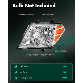 SCITOO Headlights for 2009-2019 for Nissan Frontier Pair Headlights Assembly Chrome Housing Clear Reflector 26060-ZL40A