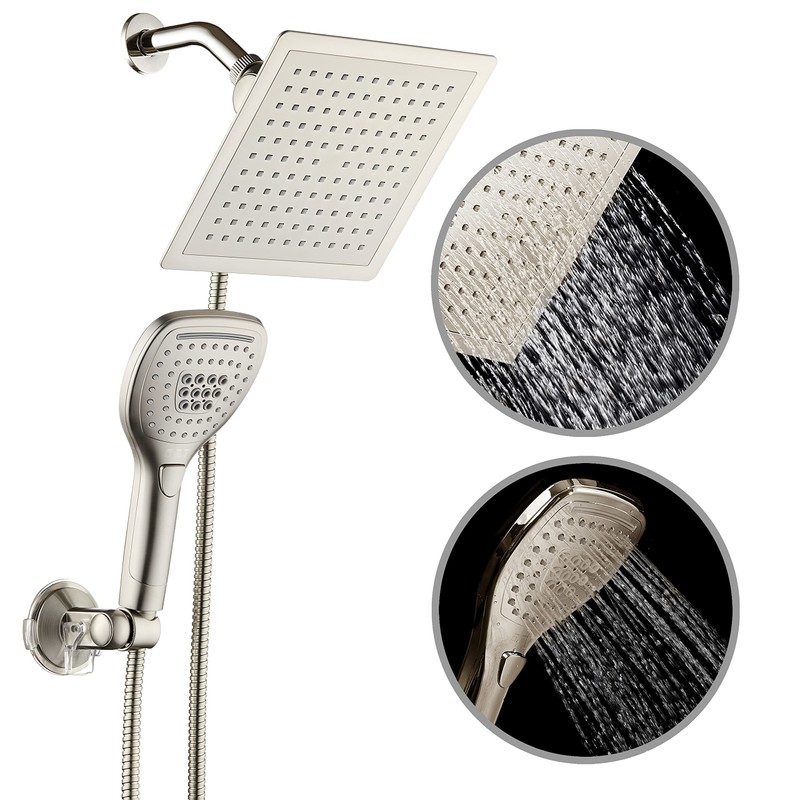 DreamSpa Ultra-Luxury 9" Rainfall Shower Head/Handheld Combo. Convenient Push-Button Flow